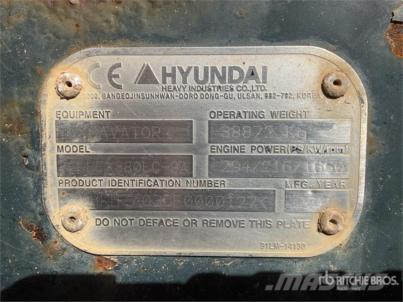 Hyundai Robex 380LC-9A Tracked Excavator 履帶式 挖土機/掘鑿機/挖掘機