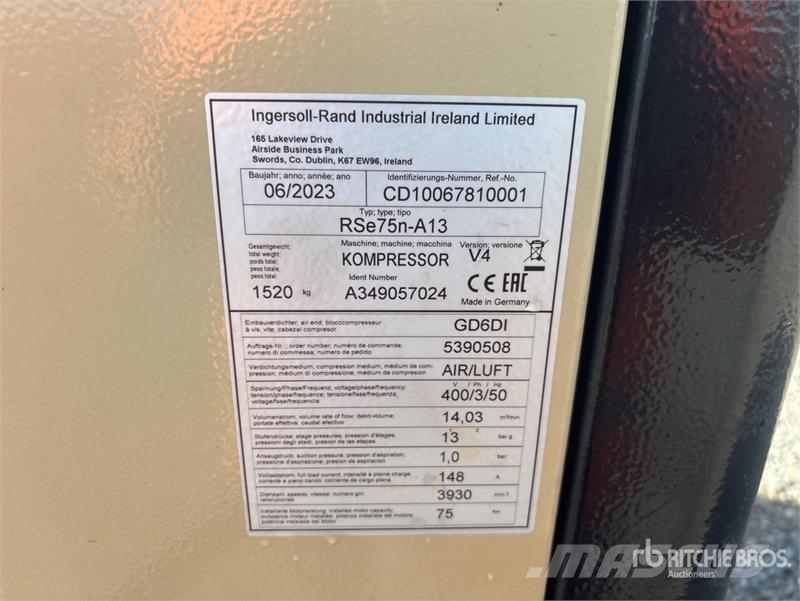 Ingersoll Rand RSe75nA13 Electric Air Compressor Kompresori