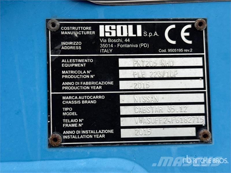 Isoli PNT205 NHD 18.1 m on Nissan Cabstar Cabstar 35.12  المنصات الهوائية المثبتة على شاحنة