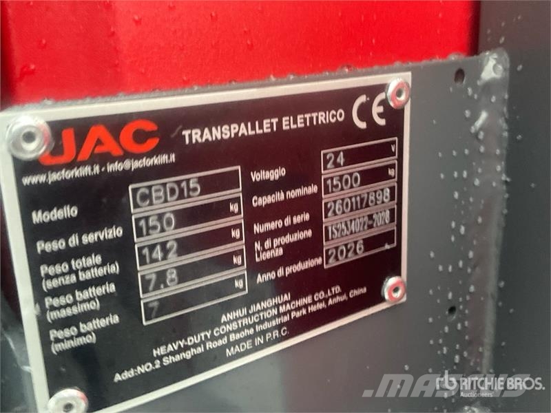 JAC CBD15 Electric Pallet Jack (Unused) Kézi raklapemelő