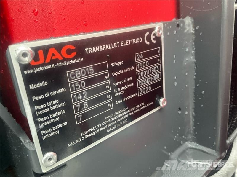 JAC CBD15 Electric Pallet Jack (Unused) Kézi raklapemelő