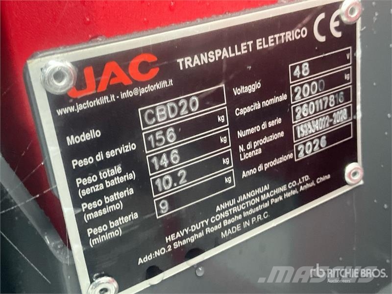 JAC CBD20 Electric Pallet Jack (Unused) Kézi raklapemelő