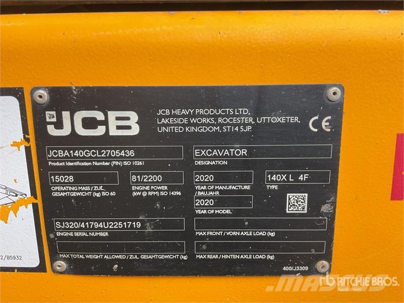 JCB 140XL 4F Tracked Excavator Crawler excavators