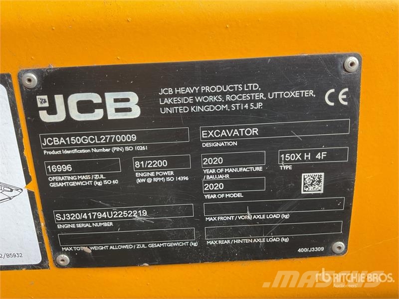 JCB 150X H Tracked Excavator Pásová rýpadla