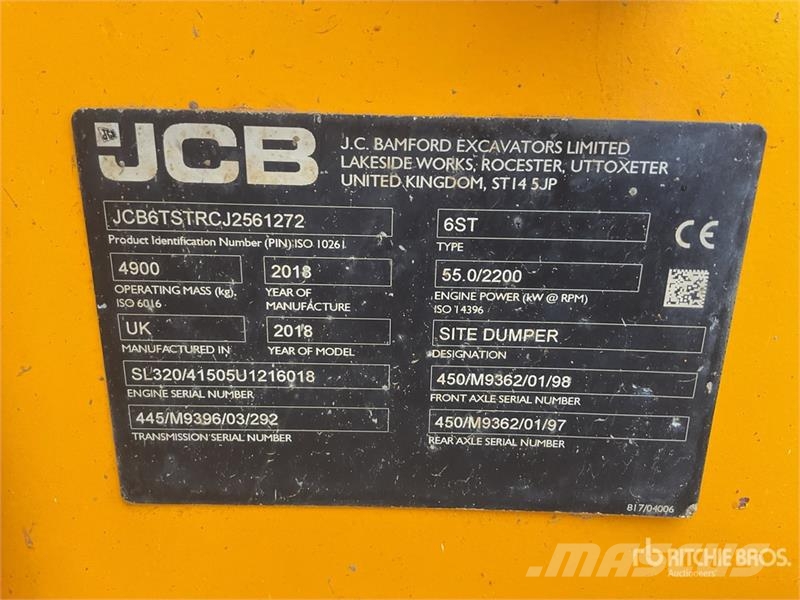 JCB 6ST 6 ton 4x4 Swivel Dumper Väikekallurid