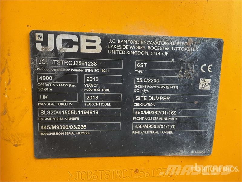 JCB 6ST 6 ton 4x4 Swivel Dumper Site dumpers