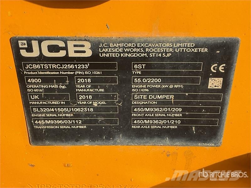 JCB 6ST 6 ton 4x4 Swivel Cab Dumper Dumpere