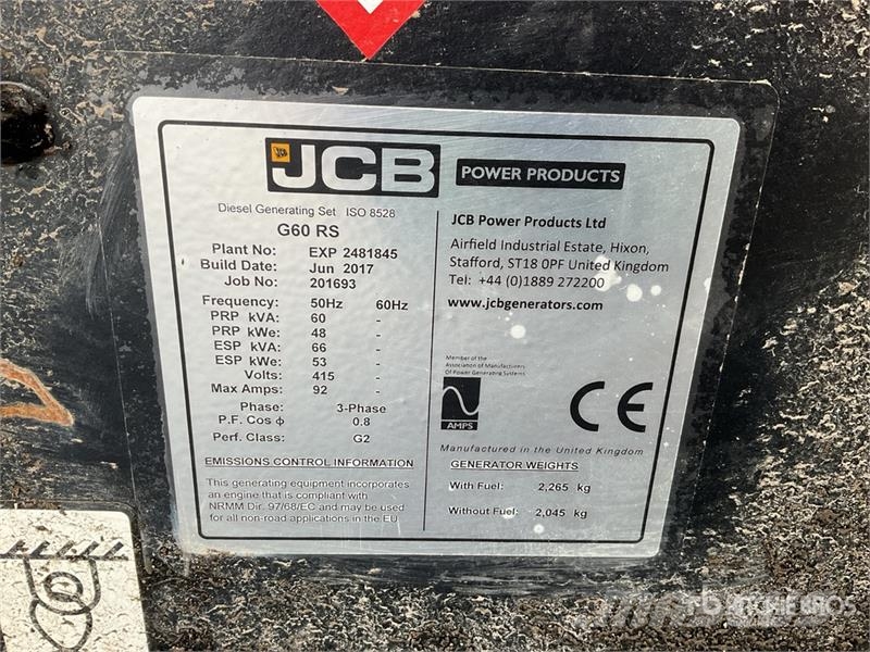 JCB G60RS 60 kVA Skid-Mounted Generator Set Дизелови генератори