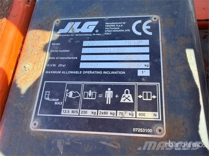 JLG X20J Crawler Nacelle Araignee Articulating Boom Li Bomliftar