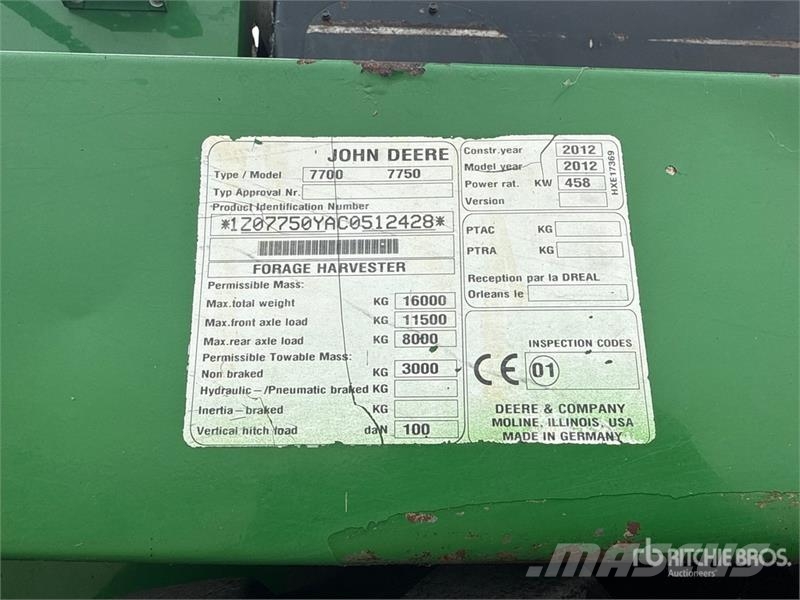 John Deere 7750 Pro Drive Forage Harvester حصادات الأعلاف