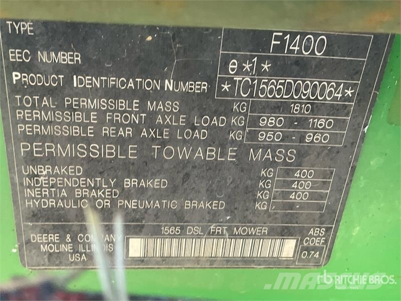 John Deere F 1565 Series II Ride-On Lawn Mower Sitteklippere