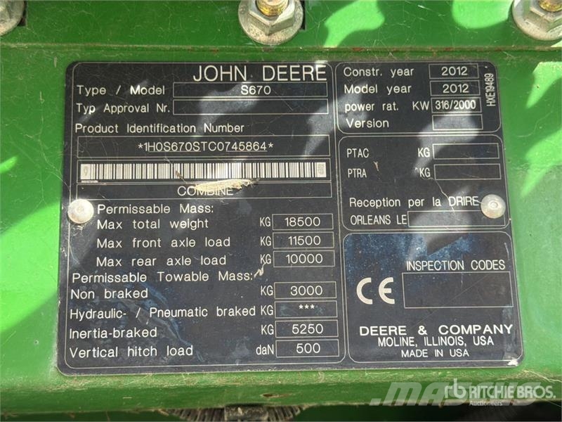John Deere S670i Combine Harvester Leikkuupuimurit