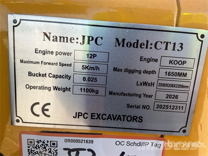 JPC CT13 Mini Excavator (Unused) حفارات صغيرة أقل من 7 طن (حفارات صغيرة)