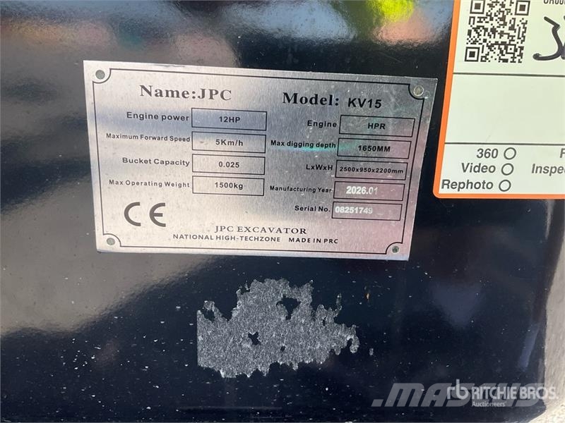 JPC KV15 Mini Excavator (Unused) حفارات صغيرة أقل من 7 طن (حفارات صغيرة)