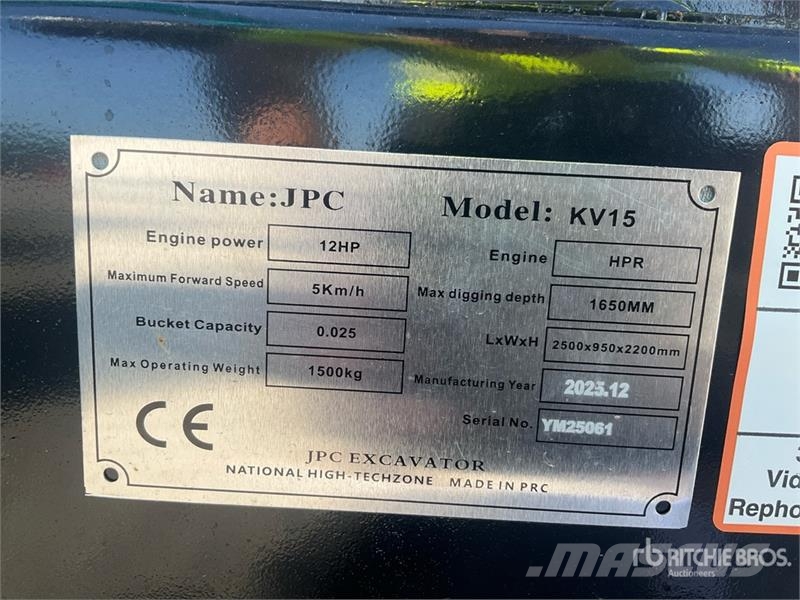 JPC KV15 Mini Excavator (Unused) حفارات صغيرة أقل من 7 طن (حفارات صغيرة)