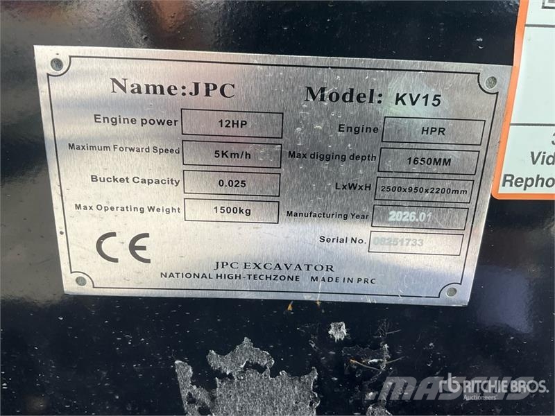 JPC KV15 Mini Excavator (Unused) حفارات صغيرة أقل من 7 طن (حفارات صغيرة)