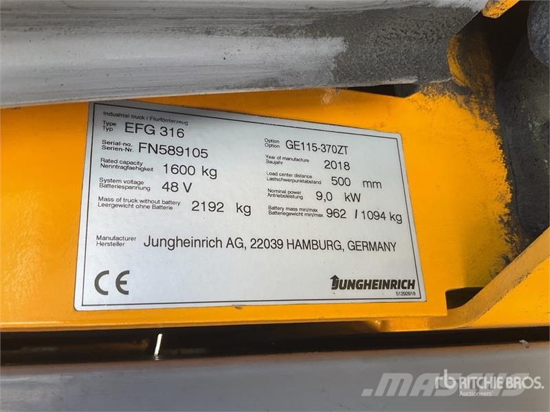 Jungheinrich EFG316 1600 kg Electric Forklift Carretillas de horquilla eléctrica