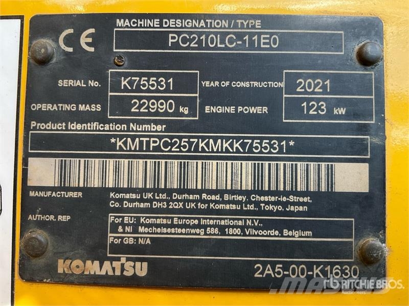 Komatsu PC210LC-11E0 Tracked Excavator Crawler excavators