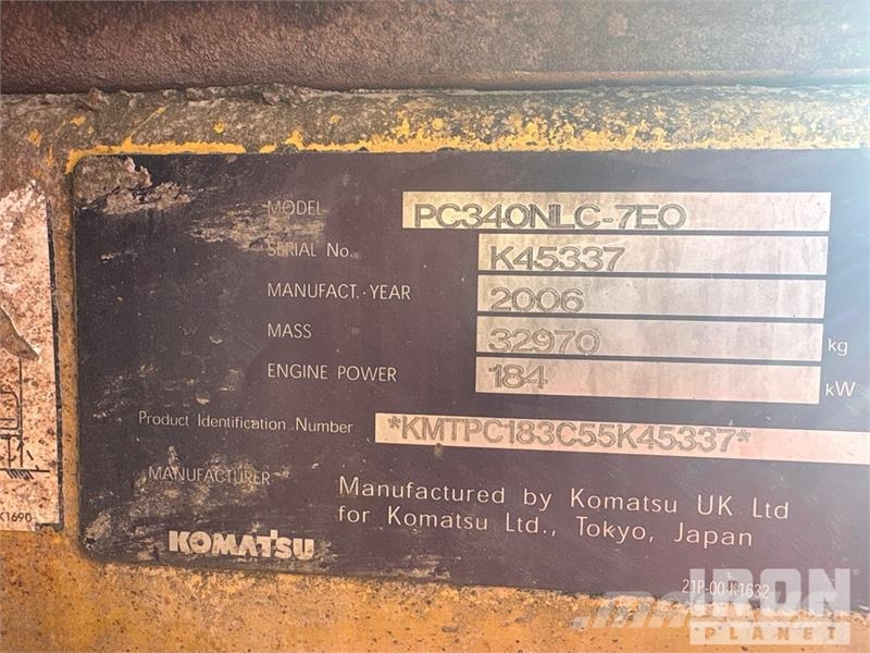 Komatsu PC340NLC-7EO Tracked Excavator (Inoperable) 履带挖掘机