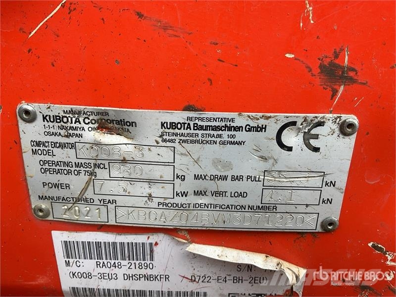 Kubota K008-3 Mini ekskavatori < 7 t