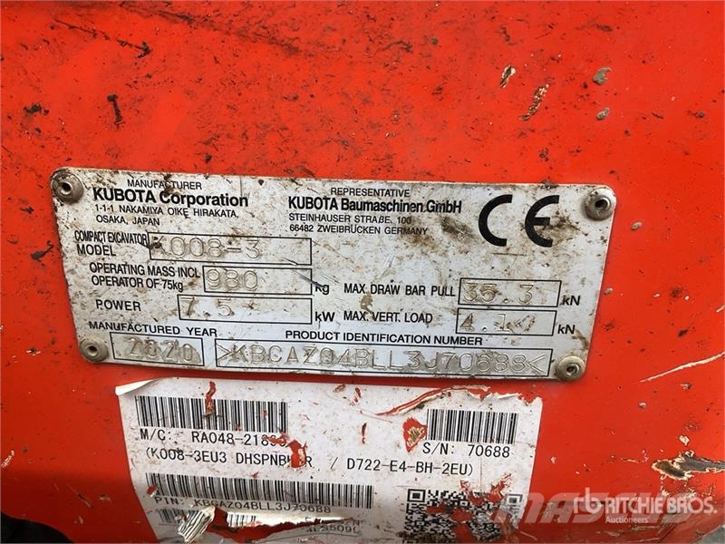 Kubota K008-3 Mini ekskavatori < 7 t