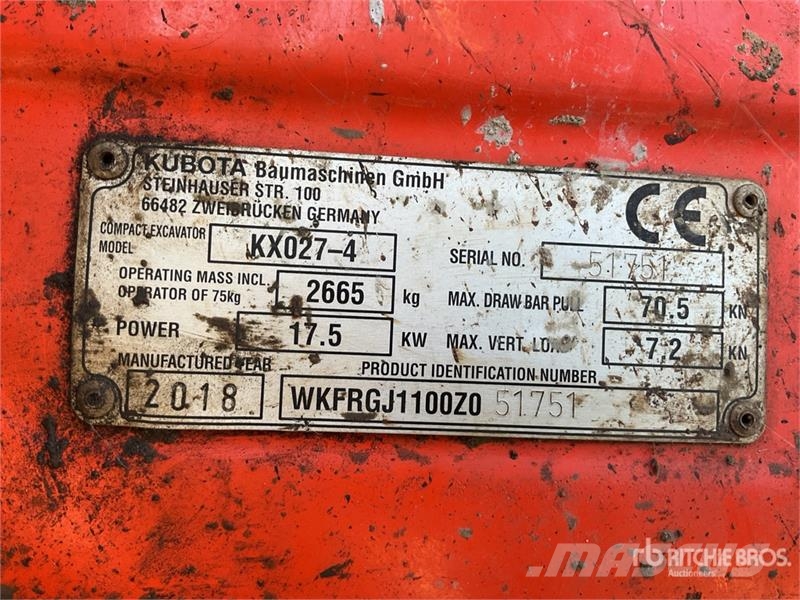 Kubota KX027-4 Mini Excavator حفارات صغيرة أقل من 7 طن (حفارات صغيرة)