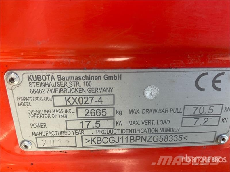 Kubota KX027-4 Mini Excavator Mini bagri <7t