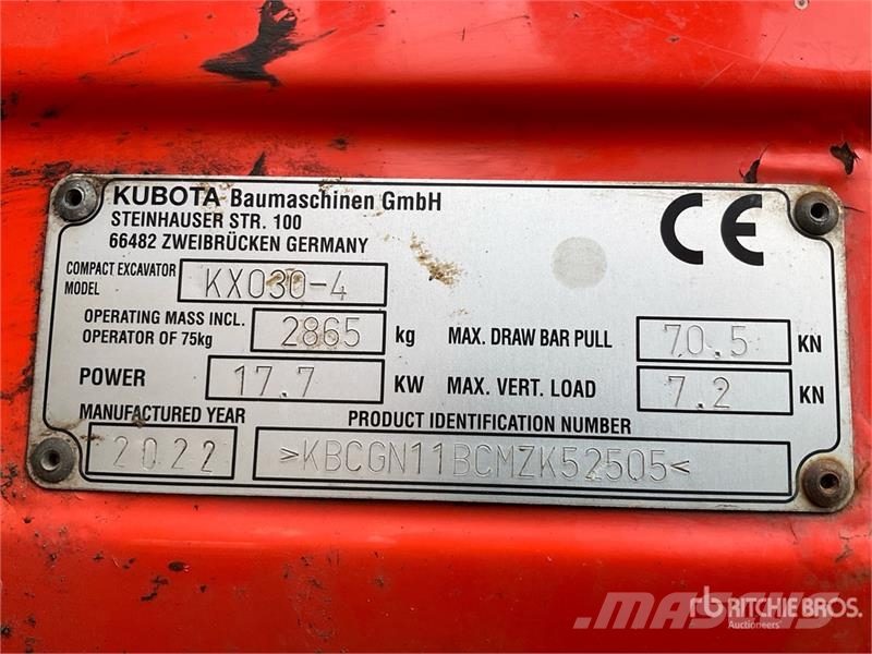 Kubota KX030-4 Mini Excavator Mini ekskavatori < 7 t