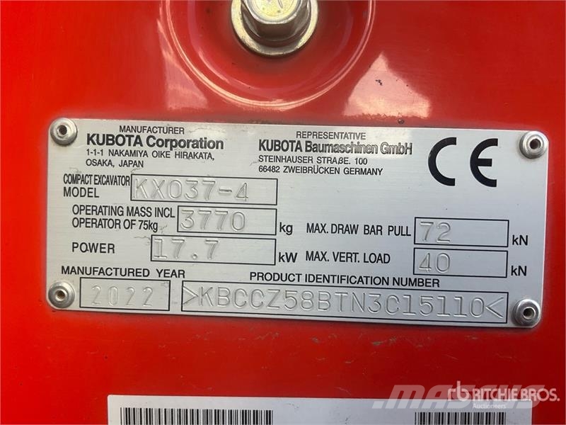 Kubota KX037-4 Mini Excavator Minigravemaskiner