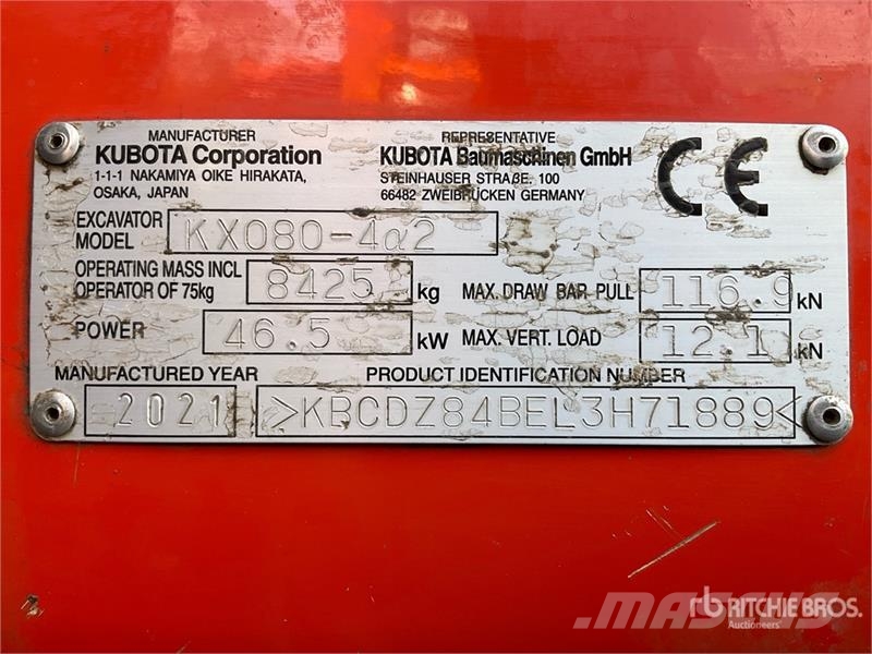 Kubota KX080-4 Tracked Excavator Lánctalpas kotrók