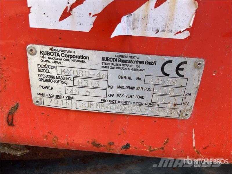 Kubota KX080-4A Pelle Sur Chenilles Tracked Excavator Raupenbagger