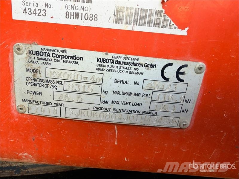 Kubota KX080-4A Pelle Sur Chenilles Tracked Excavator Escavadeiras de esteiras