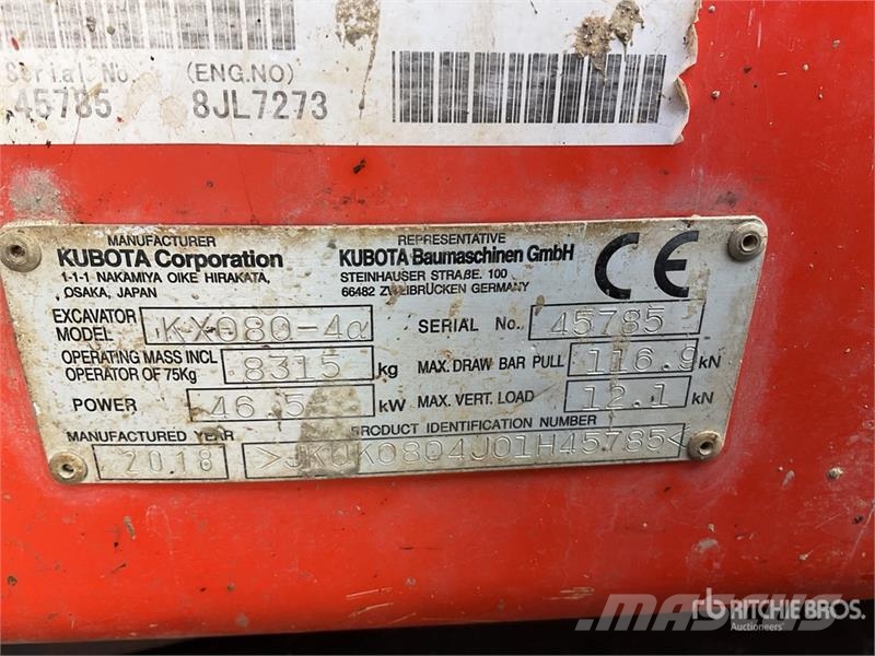Kubota KX080-4a Tracked Excavator Crawler excavators