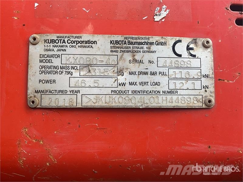 Kubota KX080-4a Tracked Excavator Crawler excavators