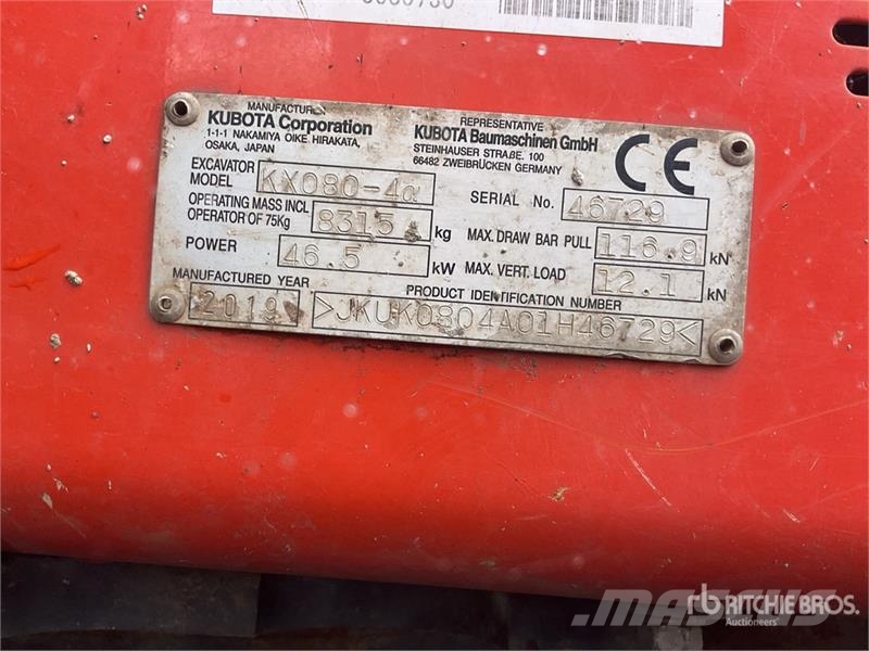 Kubota KX080-4a Tracked Excavator Crawler excavators