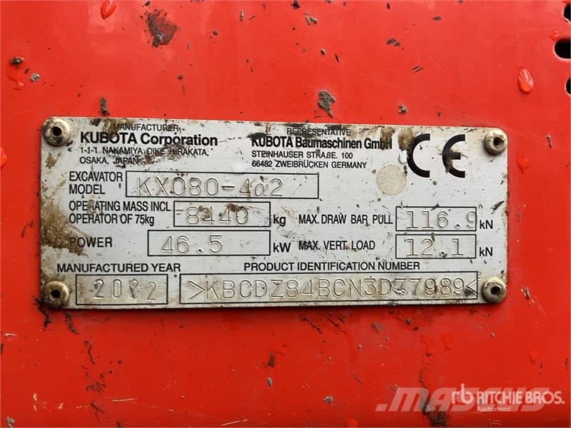Kubota KX080-4a2 Tracked Excavator Crawler excavators