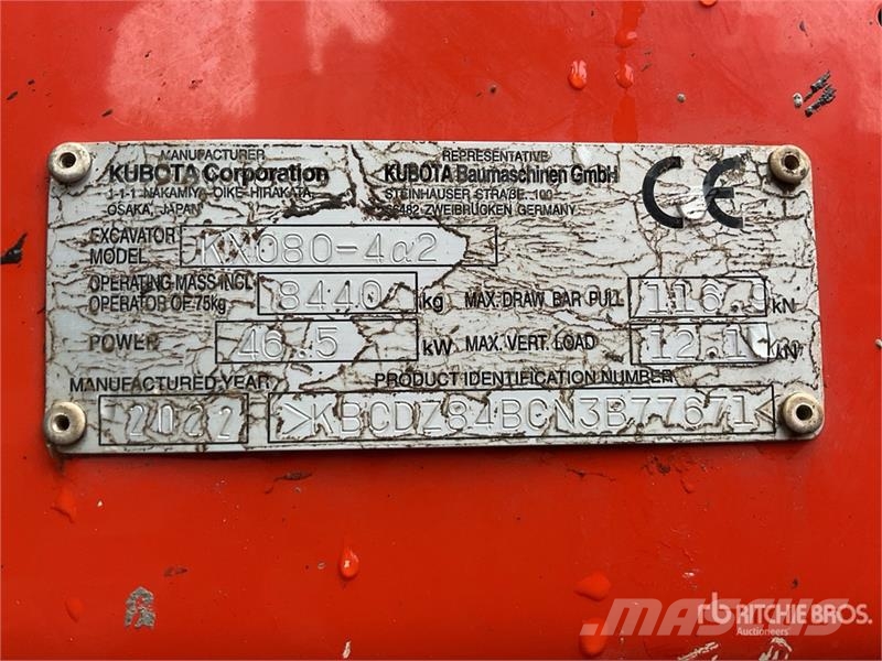 Kubota KX080-4a2 Tracked Excavator Crawler excavators