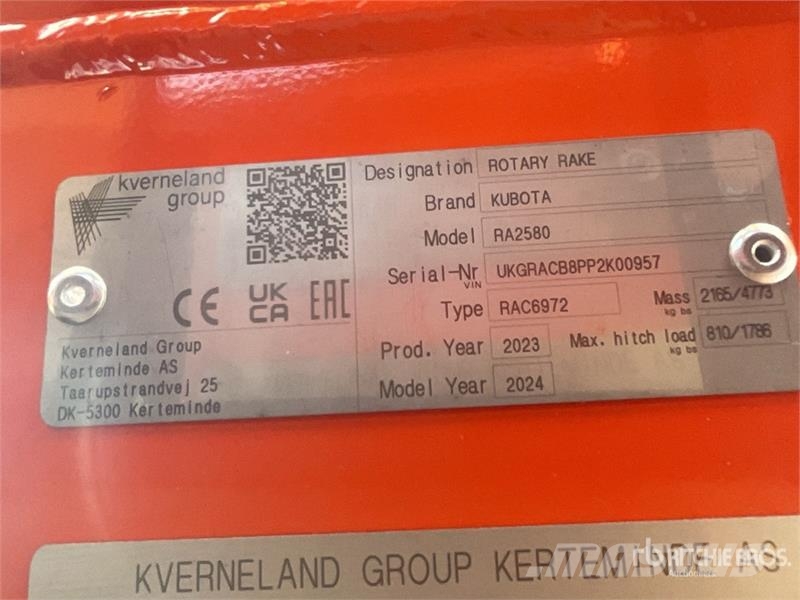 Kubota RA 2580 Hay Rake (Unused) Schudders