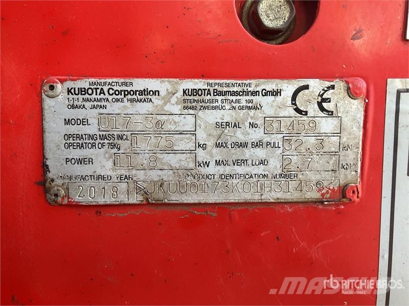 Kubota U17-3A Mini Excavator Minigraafmachines < 7t