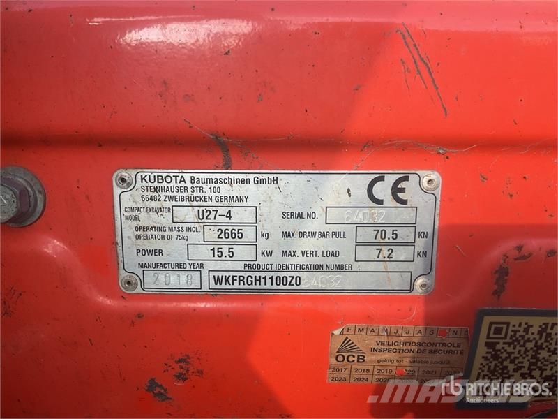 Kubota U27-4 Mini Excavator Mini bagri <7t