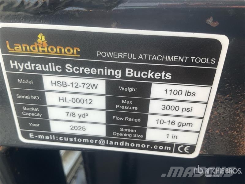 Landhonor HSB-12-72W Hydraulic Skid Steer Screening Bucket ( Puinbakken