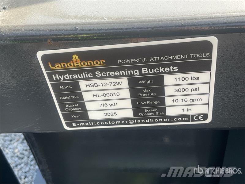 Landhonor HSB-12-72W Hydraulic Skid Steer Screening Bucket ( Puinbakken