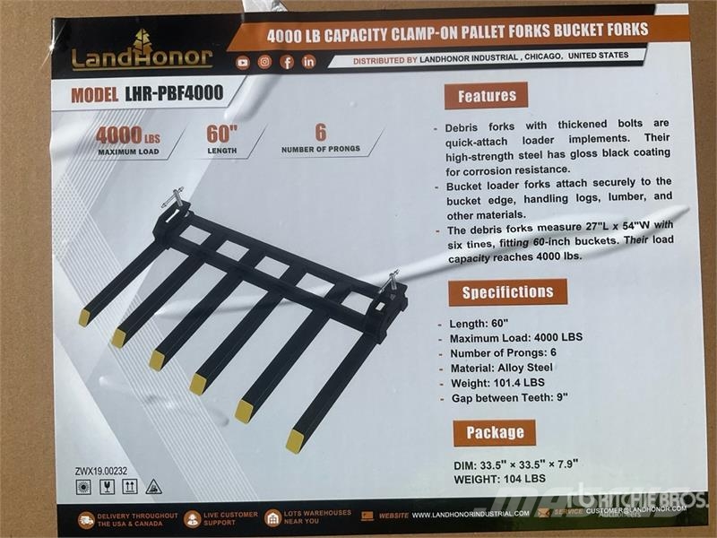 Landhonor LHR-PBF4000 Qty of 2 6-Teeth Skid Steer Clamp On P Overige componenten