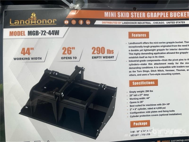 Landhonor MGB-72-44W Mini Hydraulic Skid Steer Grapple Bucke Grijpers