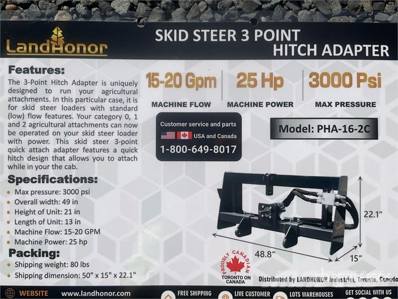 Landhonor PHA-16-2C Skid Steer 3-Point Adapter (Unused) Overige componenten