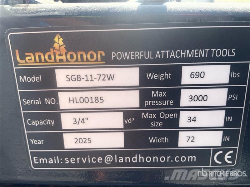 Landhonor SGB-11-72W Hydraulic Skid Steer Grapple Bucket (Un Grijpers