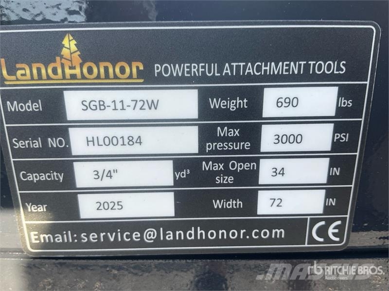 Landhonor SGB-11-72W Hydraulic Skid Steer Grapple Bucket (Un Grijpers