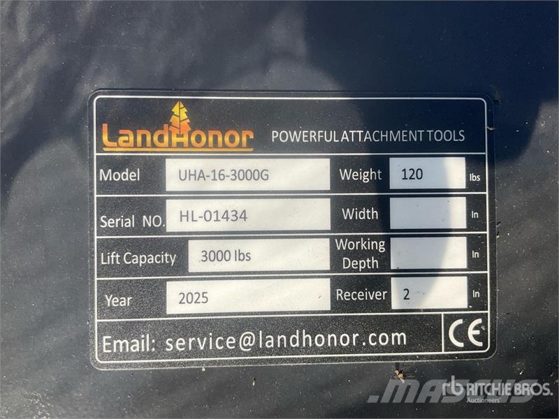 Landhonor UHA-16-3000G Qty of 2 Utility Skid Steer Hitch Rec Snelkoppelingen