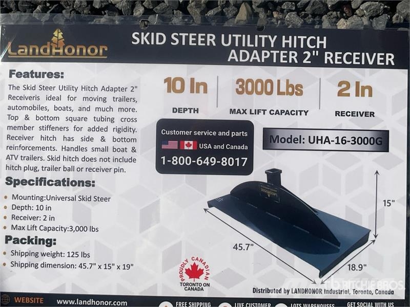Landhonor UHA-16-3000G Qty of 2 Utility Skid Steer Hitch Rec Snelkoppelingen