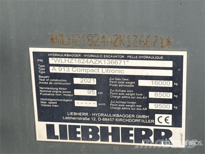 Liebherr A 913 Compact Litronic Pelle Sur Pneus Wheel Excav Pelle sur pneus